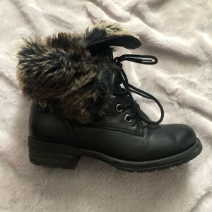 Faux fur combat boots
